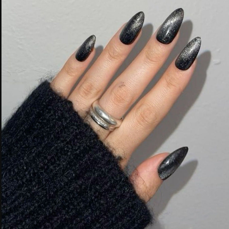 Black Gradient Stiletto Press-on Nails with Glitter – Elegant & Edgy Nail Tips for Every Occasion