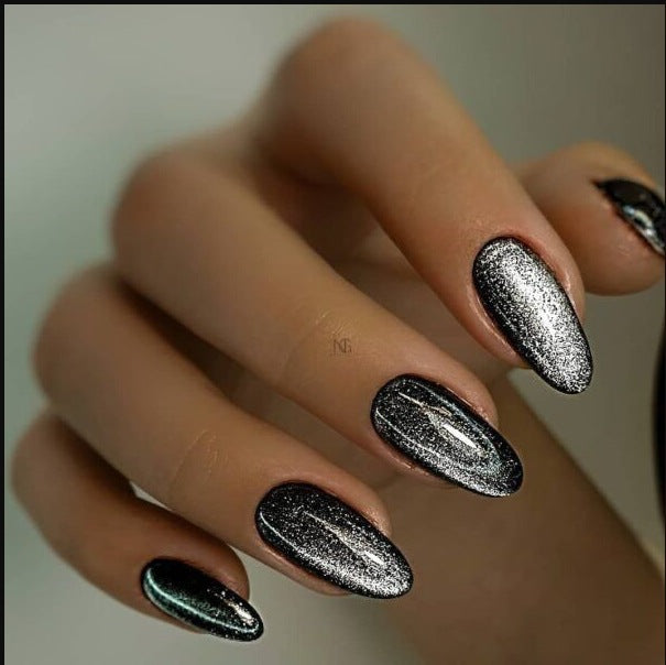 Black Gradient Stiletto Press-on Nails with Glitter – Elegant & Edgy Nail Tips for Every Occasion