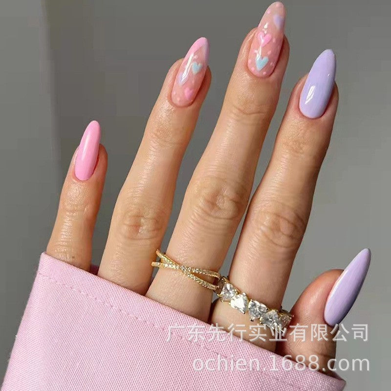 Pastel Pink & Purple Press-on Nails with Heart Designs – Cute & Girly Nail Tips for Everyday Glam