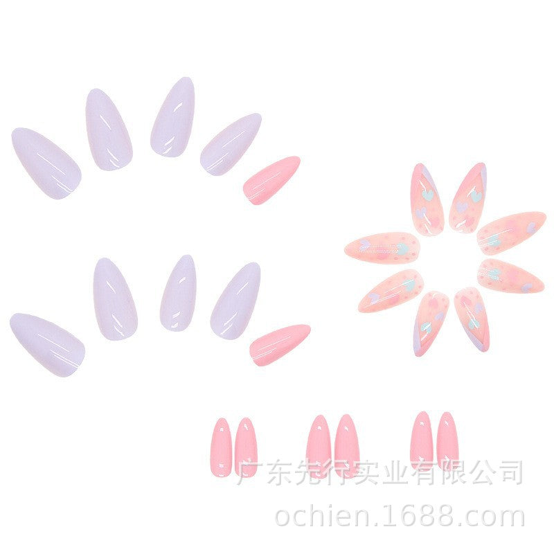 Pastel Pink & Purple Press-on Nails with Heart Designs – Cute & Girly Nail Tips for Everyday Glam